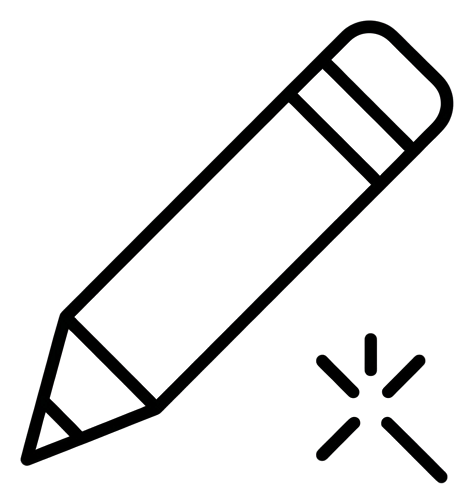 Thin black line icon, minimal outline of a pencil edit icon, transparent background PNG