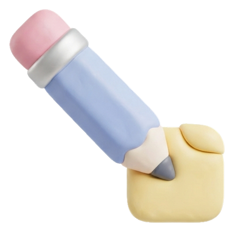 Soft 3D icon, pastel clay render of a pencil edit icon, transparent background PNG