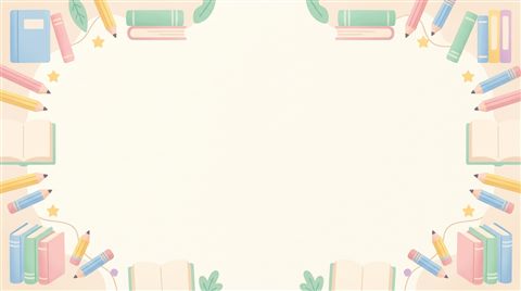 Minimal abstract design of friendly school-themed background with books and pencils at the edges and empty center, simple balanced layout, soft pastel colors, bright and cozy, 16:9 aspect ratio