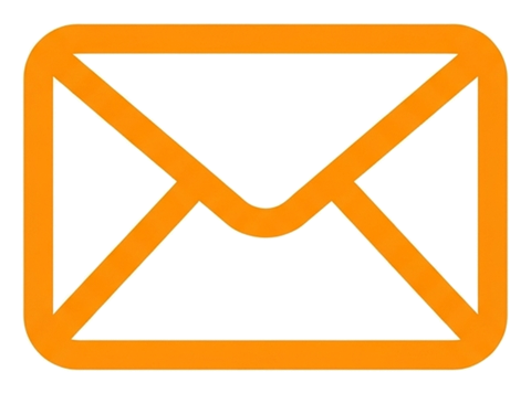 Rounded line icon, thick orange outline of an envelope email icon, transparent background PNG