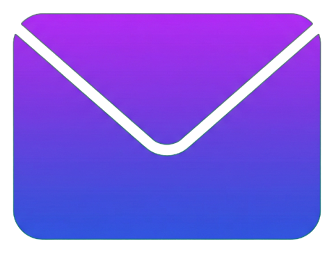 Gradient app-style icon, purple to blue gradient of an envelope email icon, transparent background PNG