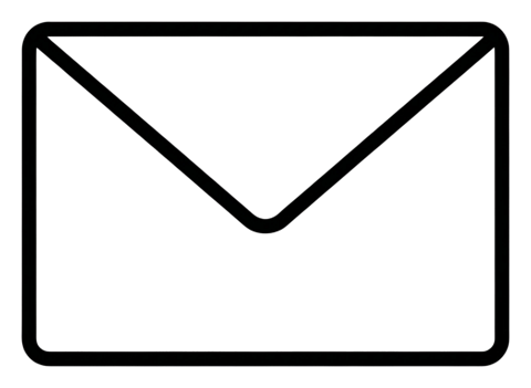 Thin black line icon, minimal outline of an envelope email icon, transparent background PNG