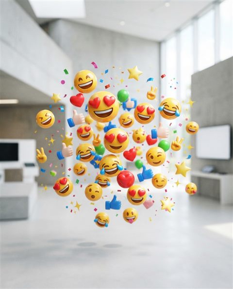 Cinematic film still of A colorful collection of 3D emojis floating against a bright, modern background, centered subject with a simple uncluttered composition, vivid colors, high contrast, energetic, 4:5 aspect ratio