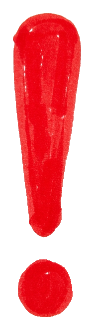 Red hand-drawn marker style of a bold exclamation mark symbol, transparent background PNG