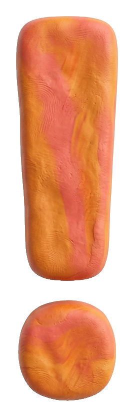 Clay 3D render, warm orange and coral tones of a bold exclamation mark symbol, transparent background PNG