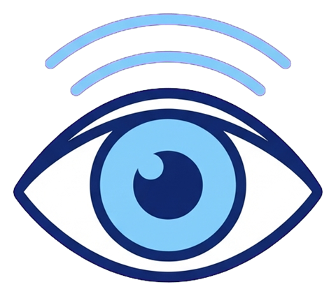 Duotone icon, navy blue and light blue of an eye view icon, transparent background PNG