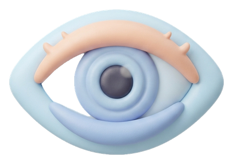 Soft 3D icon, pastel clay render of an eye view icon, transparent background PNG