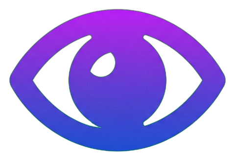 Gradient app-style icon, purple to blue gradient of an eye view icon, transparent background PNG