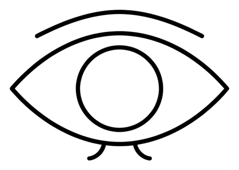 Thin black line icon, minimal outline of an eye view icon, transparent background PNG
