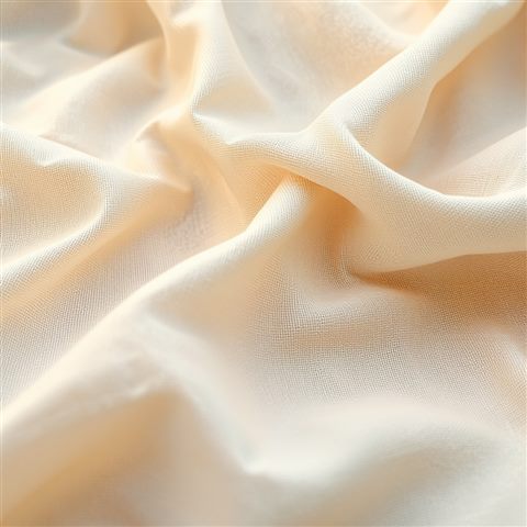 Photorealistic photo of A close-up view of soft natural linen fabric showing its fine woven texture and neutral color, wide shot with open space at the top for text, warm golden light, calm mood, 1:1 aspect ratio