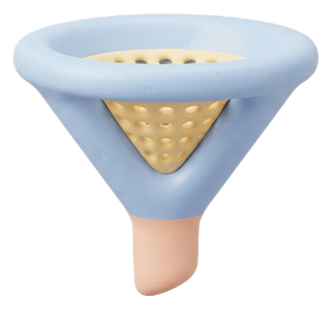 Soft 3D icon, pastel clay render of a funnel filter icon, transparent background PNG