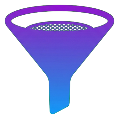 Gradient app-style icon, purple to blue gradient of a funnel filter icon, transparent background PNG