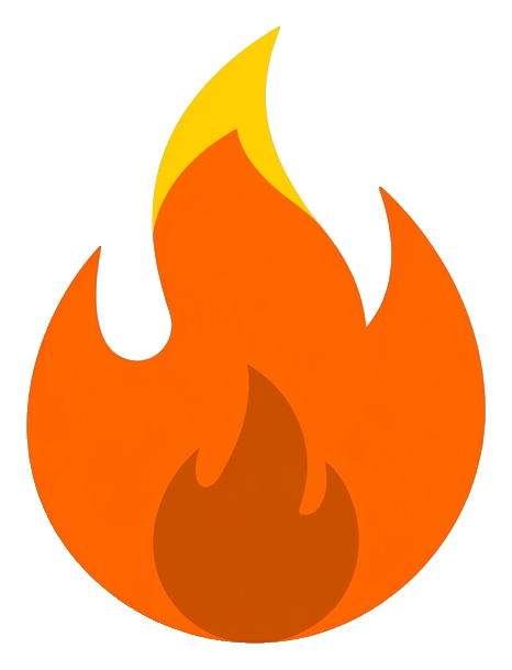 Flat vector icon, bold solid colors of a burning flame icon, transparent background PNG