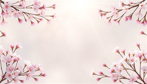Soft 3D render of An elegant rectangular botanical border made of delicate pink and white spring blossoms with negative space in the center., wide shot with open space at the top for text, misty morning haze, dreamy, 16:9 aspect ratio