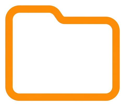 Rounded line icon, thick orange outline of a file folder icon, transparent background PNG
