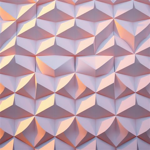 Photorealistic photo of A clean modern geometric pattern with repeating abstract shapes in soft pastel colors, close-up detail with shallow depth of field, warm golden light, calm mood, 1:1 aspect ratio