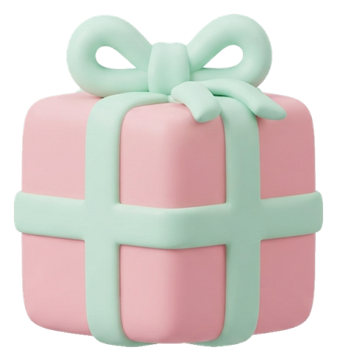 Soft 3D icon, pastel clay render of a gift box with a ribbon icon, transparent background PNG