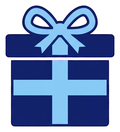 Duotone icon, navy blue and light blue of a gift box with a ribbon icon, transparent background PNG