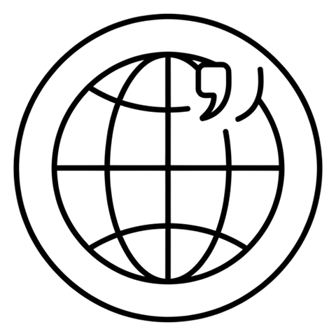 Thin black line icon, minimal outline of a globe language icon, transparent background PNG