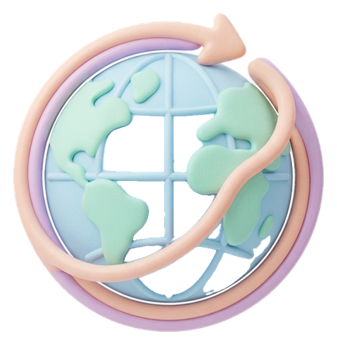 Soft 3D icon, pastel clay render of a globe language icon, transparent background PNG