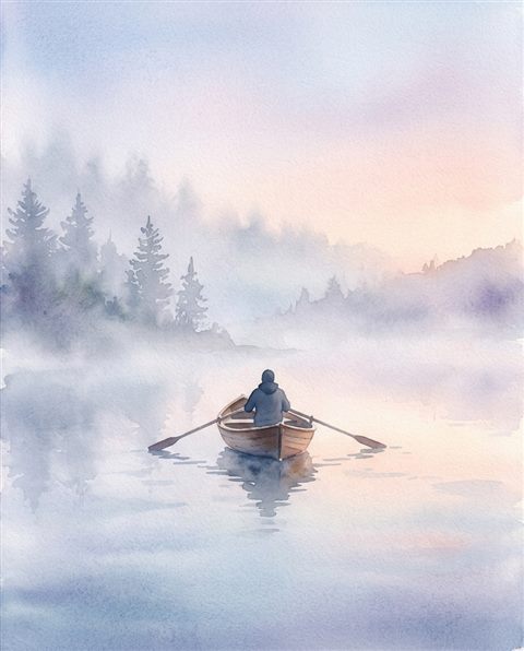 Watercolor illustration of smooth color gradient, centered subject with a simple uncluttered composition, misty morning haze, dreamy, 4:5 aspect ratio