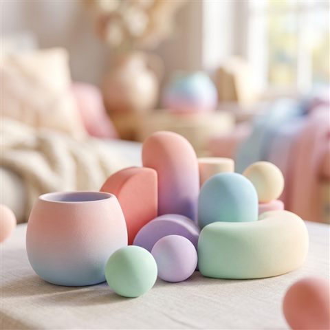 Soft 3d render of smooth color gradient, close-up detail with shallow depth of field, soft pastel colors, bright and cozy, 1:1 aspect ratio