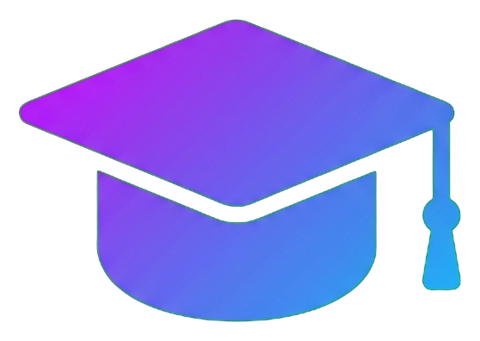 Gradient app-style icon, purple to blue gradient of a graduation cap icon, transparent background PNG