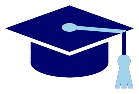 Duotone icon, navy blue and light blue of a graduation cap icon, transparent background PNG