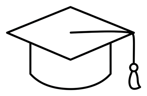 Thin black line icon, minimal outline of a graduation cap icon, transparent background PNG