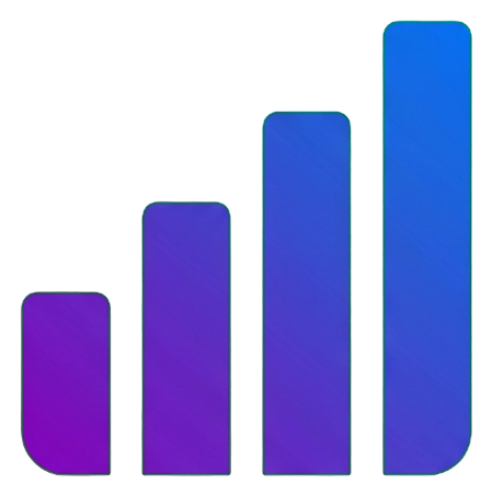 Gradient app-style icon, purple to blue gradient of a rising bar chart icon, transparent background PNG