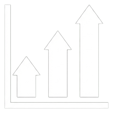 Flat color icon, bold solid colors of a rising bar chart icon, transparent background PNG