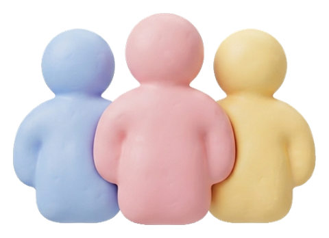 Soft 3D icon, pastel clay render of a group of three people icon, transparent background PNG