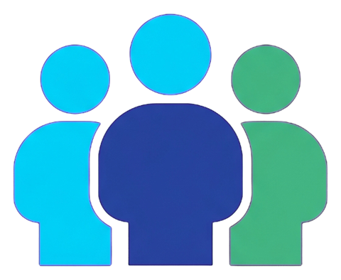 Flat color icon, bold solid colors of a group of three people icon, transparent background PNG