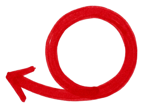 Red marker, looping of a hand-drawn curved arrow, transparent background PNG