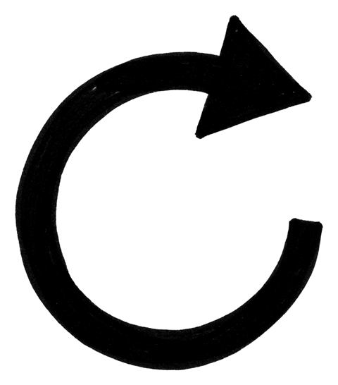 Black marker of a hand-drawn curved arrow, transparent background PNG