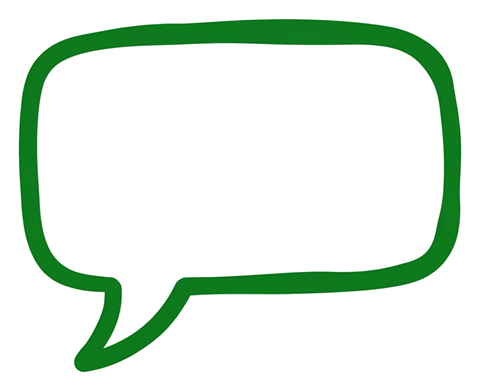 Bold flat vector style of a green empty hand-drawn speech bubble outline, transparent background PNG