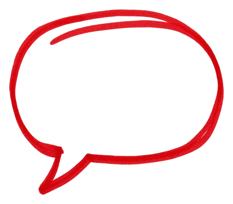 Red marker of an empty hand-drawn speech bubble outline, transparent background PNG