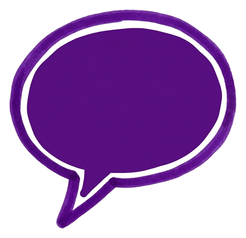Rounded bold marker of a purple empty hand-drawn speech bubble outline, transparent background PNG