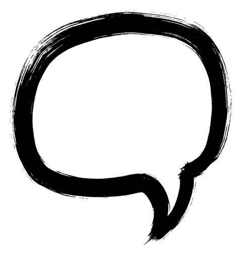 Thick paint brush stroke of a black empty hand-drawn speech bubble outline, transparent background PNG