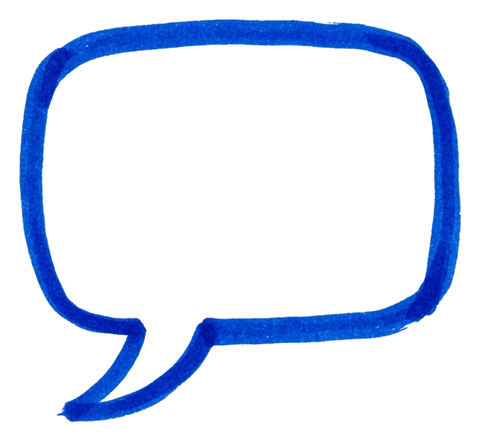 Hand-drawn marker stroke of a blue empty hand-drawn speech bubble outline, transparent background PNG