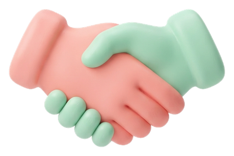 Soft 3D icon, pastel clay render of a handshake partnership icon, transparent background PNG