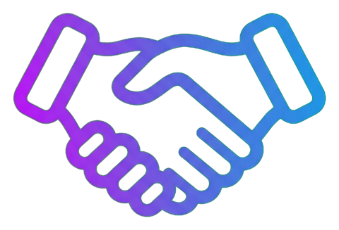 Gradient app-style icon, purple to blue gradient of a handshake partnership icon, transparent background PNG