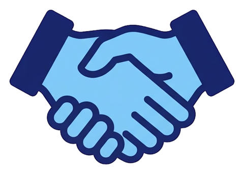 Duotone icon, navy blue and light blue of a handshake partnership icon, transparent background PNG