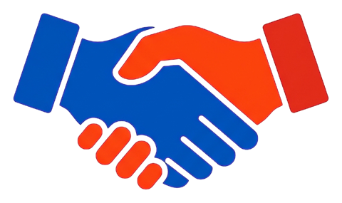Flat color icon, bold solid colors of a handshake partnership icon, transparent background PNG