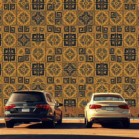 Photorealistic photo of An artistic graphic pattern featuring traditional abstract geometric shapes combined with minimal calligraphy strokes., wide shot with open space at the top for text, warm golden light, calm mood, 1:1 aspect ratio