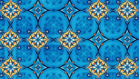 Watercolor illustration of An artistic graphic pattern featuring traditional abstract geometric shapes combined with minimal calligraphy strokes., close-up detail with shallow depth of field, cool blue tones, quiet atmosphere, 16:9 aspect ratio