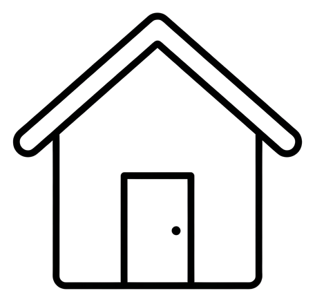 Icono de línea negra delgada, contorno minimalista de un icono de inicio con forma de casa, PNG con fondo transparente