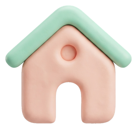 Icono 3D suave, renderizado de arcilla pastel de un icono de inicio con forma de casa, PNG con fondo transparente