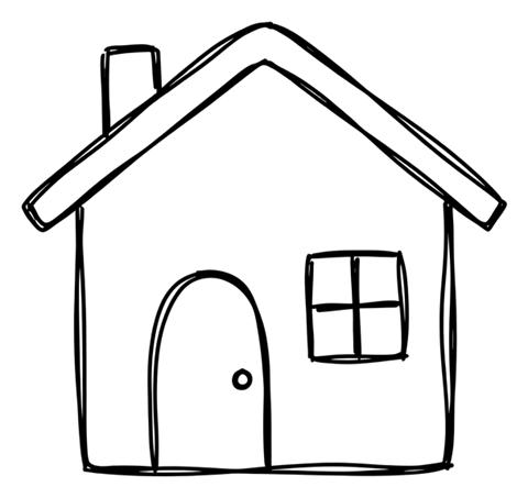 Icono de garabato lindo dibujado a mano, bolígrafo negro de un icono de inicio con forma de casa, PNG con fondo transparente