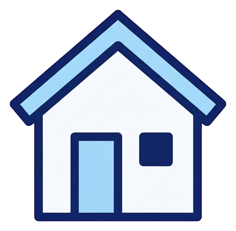 Icono de tono dual, azul marino y azul claro de un icono de inicio con forma de casa, PNG con fondo transparente